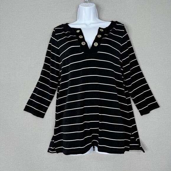 Chico's Tops - Chico's Womens Top 8/10 Black Striped Travelers Prep Old Money Nautical Knit